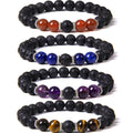 Men Women 8mm Lava Rock Stone Bead Bracelet - Essential Oils Diffuser Aromatherapy Elastic Yoga Stress Relief Jewelry