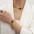 European American Style Heavy Chain Jewelry Set Black Square Necklace & Bracelet with Exaggerated Chain for Weddings & Parties