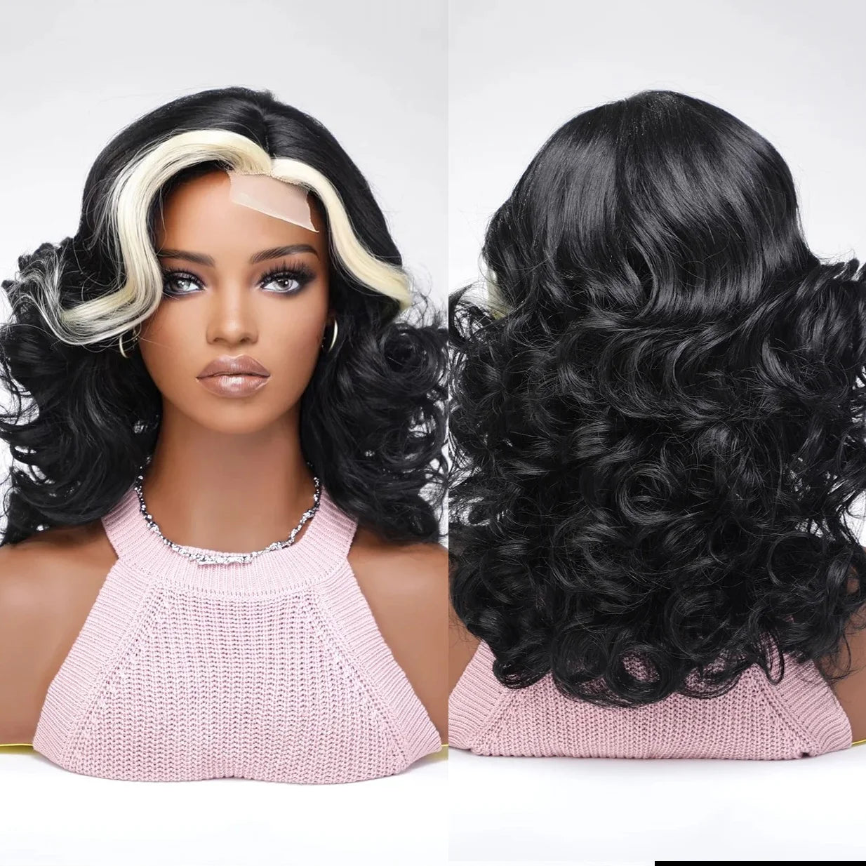 Front Lace Hairline Little Lace Balayage Black Blonde Short Natural Synthetic Wig No Bangs for Women Heat Resistant Fiber Wigs