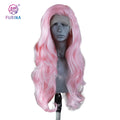 Furina Fashion Hot Sale 26inch Pink Long Wavy Synthetic Wigs Almost Hair Unlimited Lace Front Wigs for Black Women