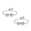 925 Sterling Silver Fine Jewelry Small Delicate Cute Bowknot Clear Pink Cubic Zirconia Adjustable Link Chain Rings for Women