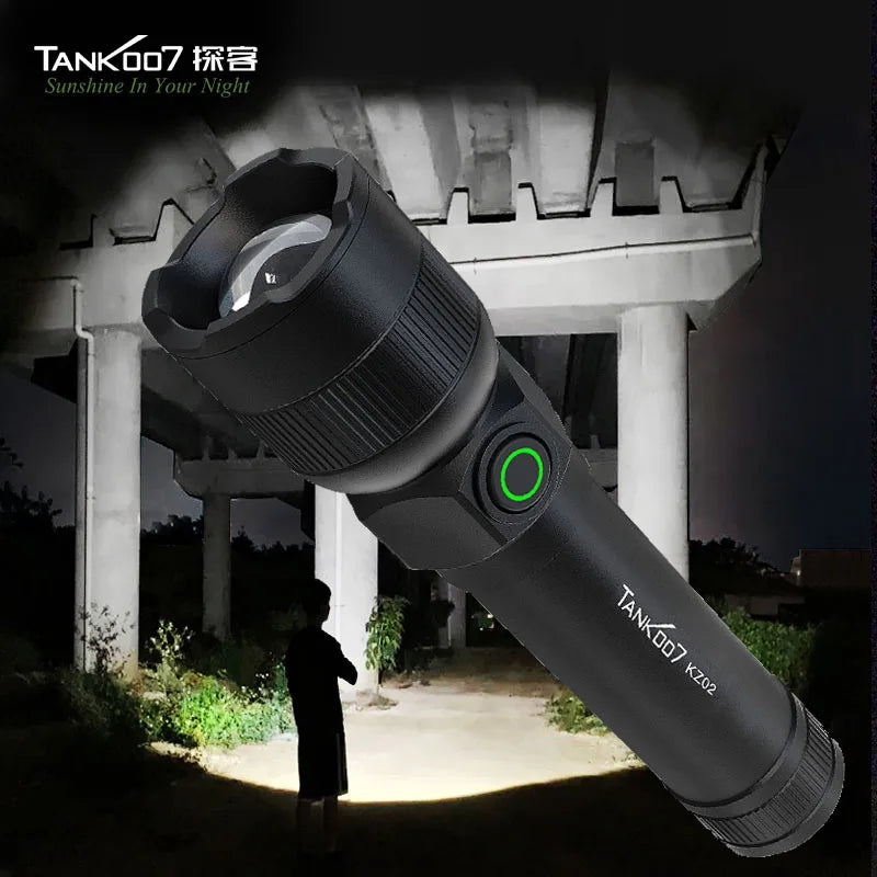 Tank007 KZ02 High Power Torch Light Rechargeable Linterna Outdoor LED EDC Long Range Torch Light Zoomable Tactical Flashlight