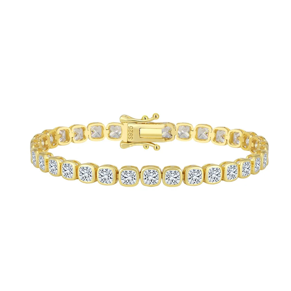 SB203 3*3 Bezel-Set 5A Cubic Zirconia Bracelet Sugar Cube Cut Zircon 925 Sterling Silver Tennis Chain Fine Jewelry