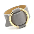 Trendy Style Adjustable Opening Metal Ring PU Leather Wide Wrap Bracelet for Women