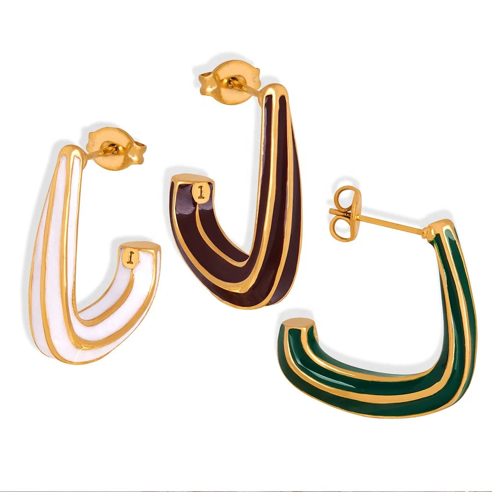 Ins Style Baroque Women Light Luxury Antique Personalized Jewelry 18k Gold Plated Stainless Steel L Shape Resin Earrings