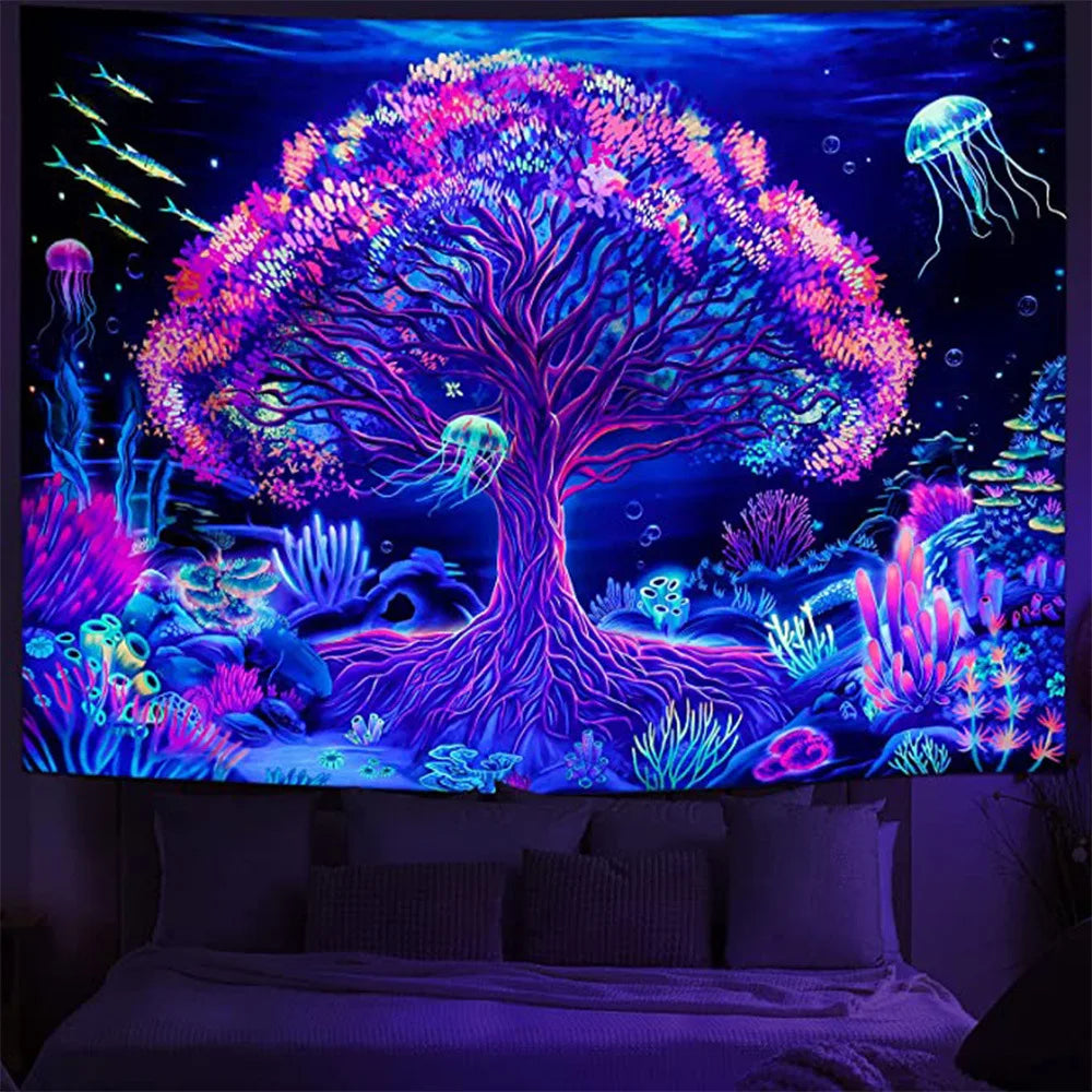 Fluorescent Bohemian Wall Hanging Fantasy Starry Sky Landscape Portrait Tapestry Home Bedroom Hippie Eco-Friendly Washable