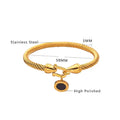 Ouj Women Vachette Clasp Enamel Roman Numeral Pendant 18K Gold Plated High Polished Twisted 316L Stainless Steel Charm Bracelet