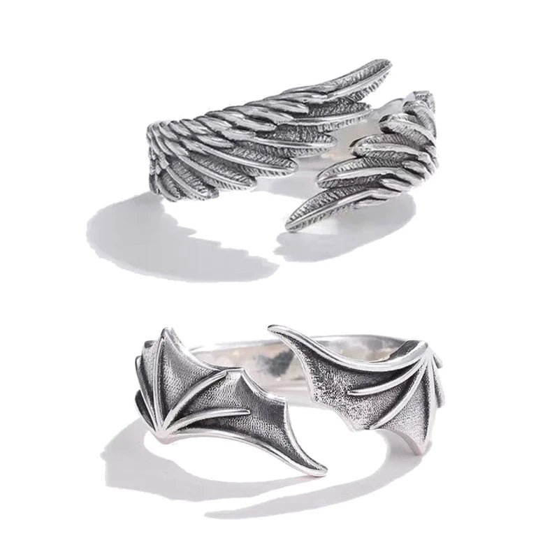 2025 Creative Couple Ring Personalized Open Ring Angel and Demon Wing Ring for Man Women
