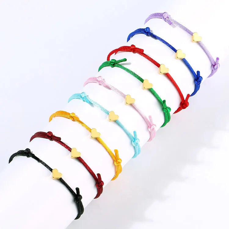 SC Minimalist Gold Plated Mini Heart Couple Bracelet Wholesale Summer Colorful Adjustable Lucky String Bracelet for Teen Girls