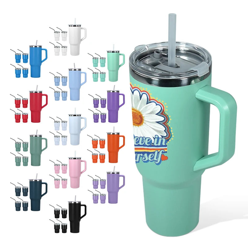 Customized 40oz 3oz Double Wall Insulated Tumbler Set Inner Stainless Steel Outside Plastic Tumbler with Handle