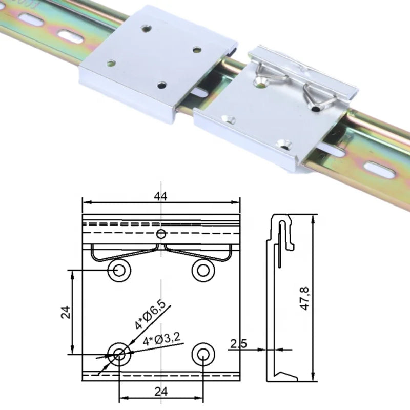 DIN Rail Mount Clip 35 mm Aluminium Horizontal Mounting Snap Hook 25-Hole Pitch for Use with DIN Rail Snap Clip