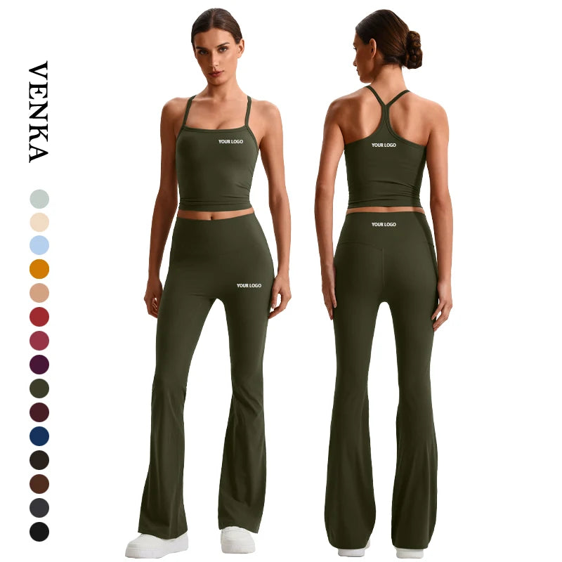 Ladies Athletic Wear High Strength Shockproof With High Waist Women Sport Yoga Tank Top Gym Fitness Pant 2 Piece Sets Color Full