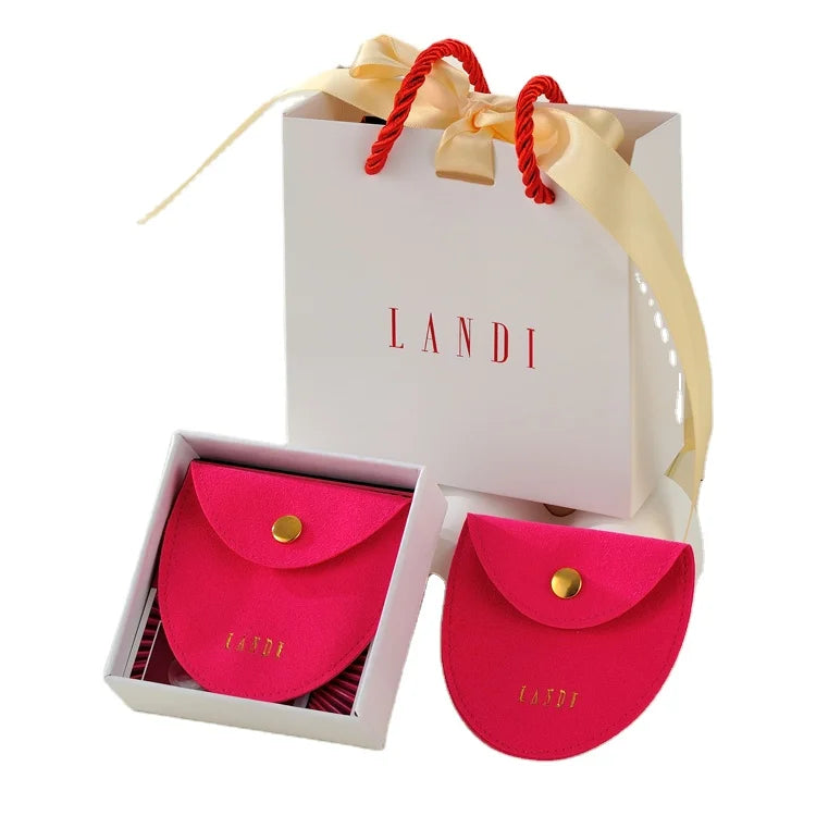 New Microfiber Custom Jewelry Packaging Bag Bracelet Necklace Round Snap Button Microfiber Jewelry Box and Pouch Set with Logo