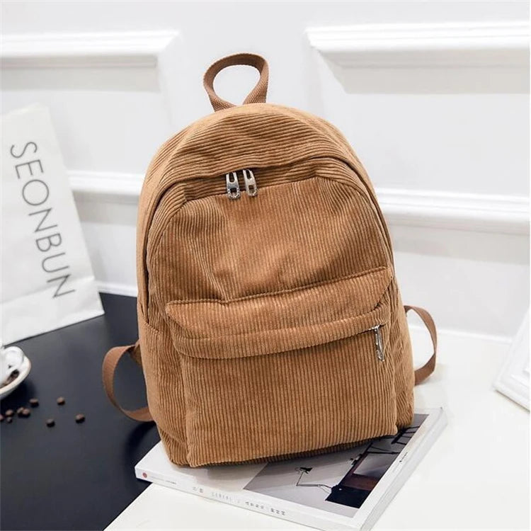 Customizable Casual Blue Retro Style Elegant Modern Medium Beautiful Corduroy Back Pack for University Girl