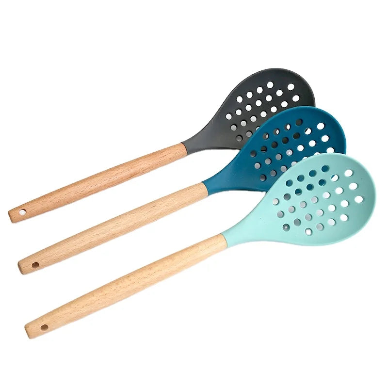 Premium Slotted Spoon Scoop Strainer Colander Silicone Wok Skimmer in Plastic-for Kitchen Essentials