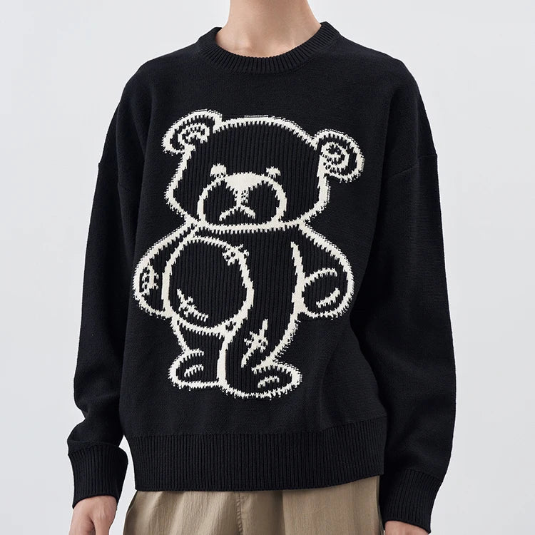 OEM Customized Making Knitted Jacquard Bear Sweater Pullover Long Sleeve Animal Bear Style Crew Neck Winter Sweater for Men