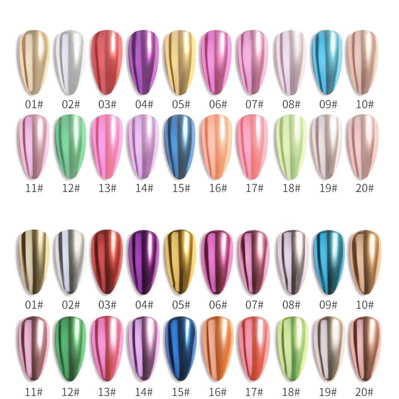 Nail Art Mirror Effect Glitter Powder with 20 Colors for DIY Nail Charms Designs