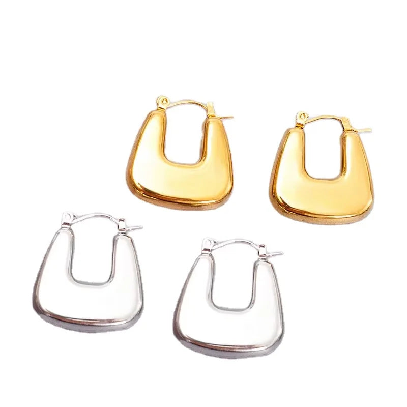 Ouj Fashion Quality U Shaped Simple Metal Gold Plated Dainty Huggie 316L Stainless Steel Geometric Earrings Jewelry Women