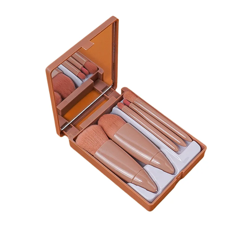 Gmagic 5 Pcs Women Makeup Brush Set With Mirror Colourful Makeup Brush Set Rainbow Make up Brush Face Powder Blush for Daily Use