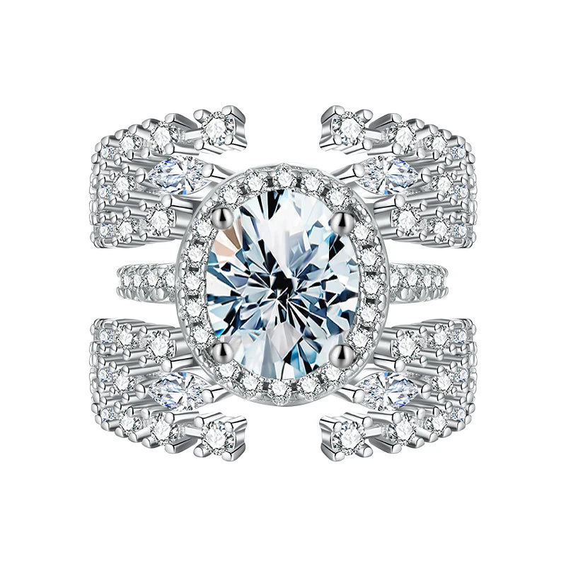 Luxury Jewelry Solitaire 3ct  Moissatine Diamond  Oval Halo Rings Set for Women Real 925 Sterling Silver for Women Engagement