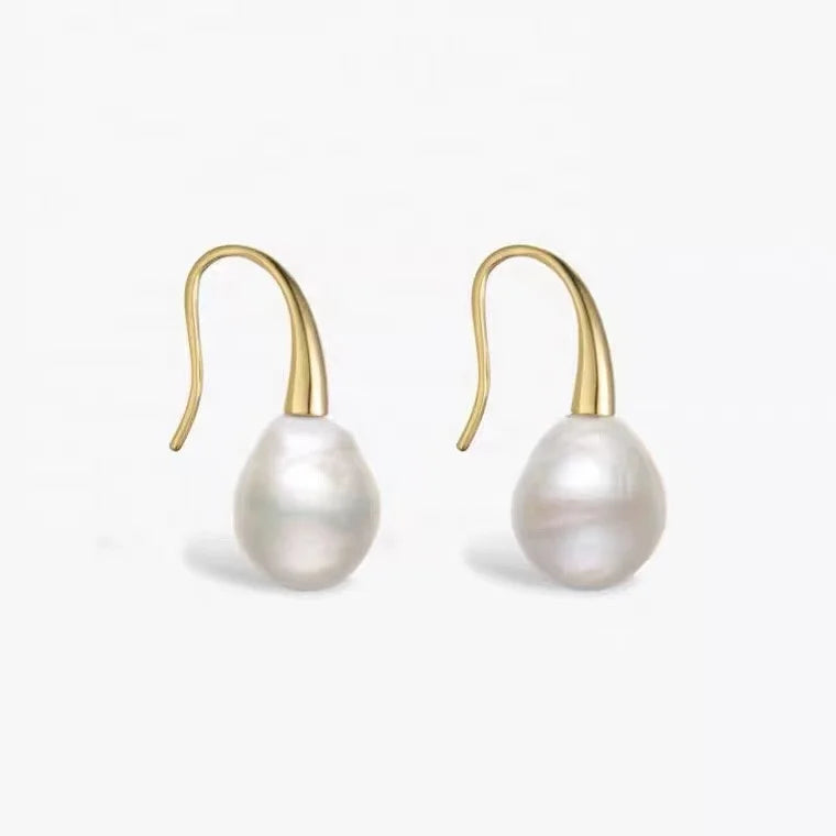 E2138 9-10mm DIY Natural Freshwater Pearl Charm Earrings Mounting Accessory 925 Sterling Silver Gold Plated  Jewelry for Women