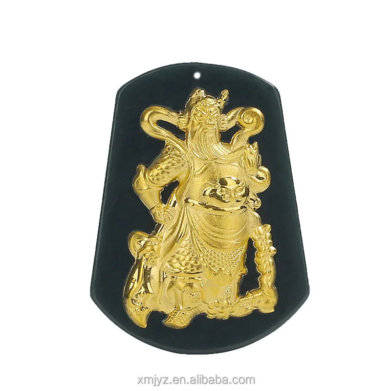 Certified Kuaishou Live Net Red Products Hetian Jade Moyu Pure Gold Guan Gong Men'S Gold Inlaid Jade Pendant Factory