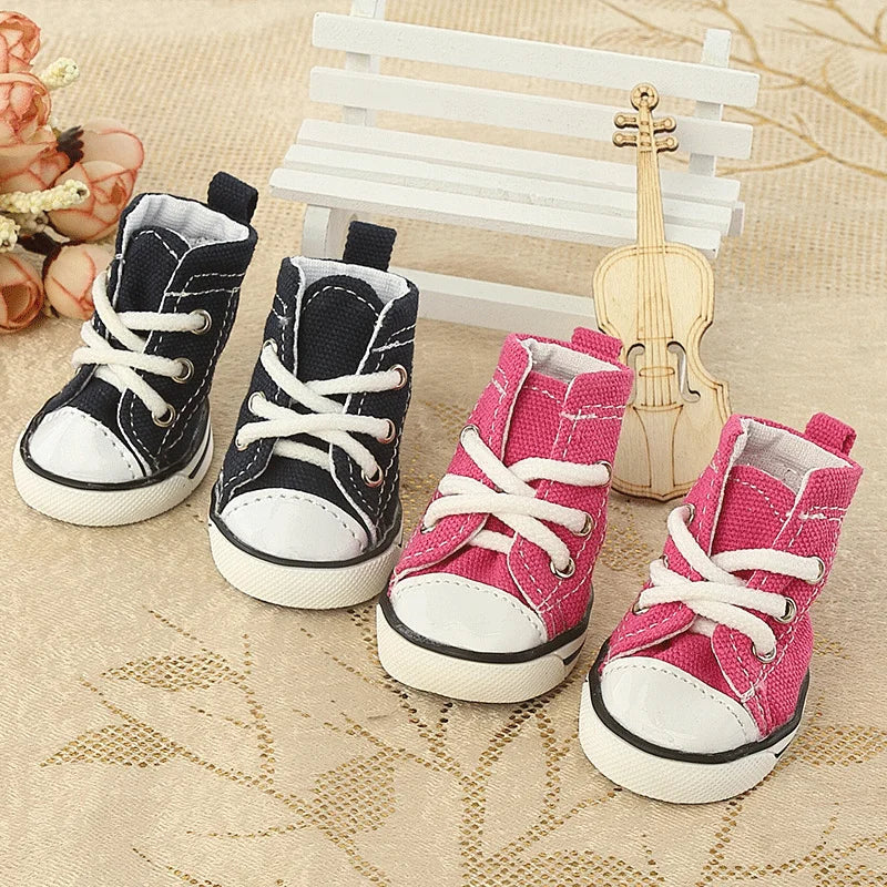 4pcs/set Pet Dog Denim Canvas Shoes Sneaker Boots Sports Leisure Waterproof Non-slip Outdoor Causal Pet Dog Canvas Shoes
