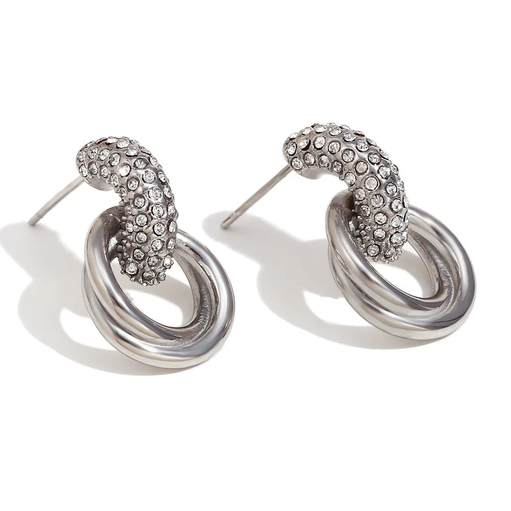 Shiny Chunky Cubic Zircon Beads Layer Fashion 18k PVD Gold Plated Stainless Steel Hoop Earrings