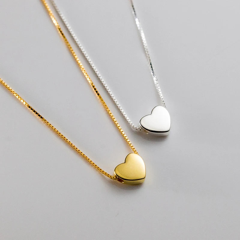 Fashion Simple Love Necklace 925 Sterling Silver Gold Plated Fine Jewelry Box Chain Heart Clavicle Necklace