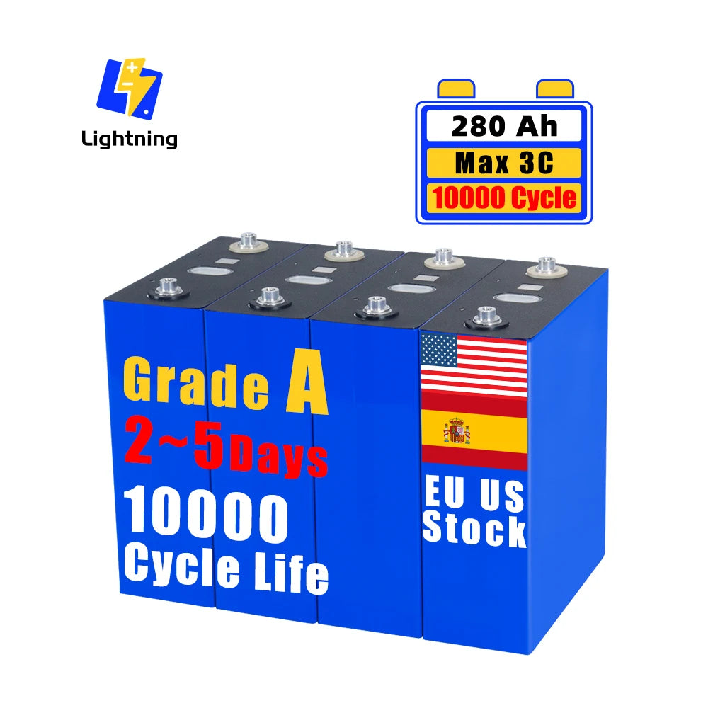Grade a 10000 Cycels Rept Battero 3.2V 280Ah LF280k 320Ah Lifepo4 for 12V 24V 48V RV Camping Car Golf Cart Home Energy System