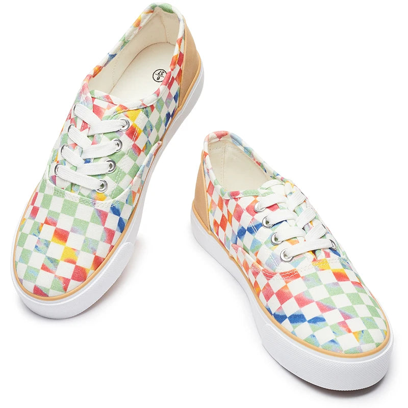 2024 New Spring Summer Solid Lace-Up Slip on Canvas Flat Breathable Light Weight Outdoor Walking Shoes for Women