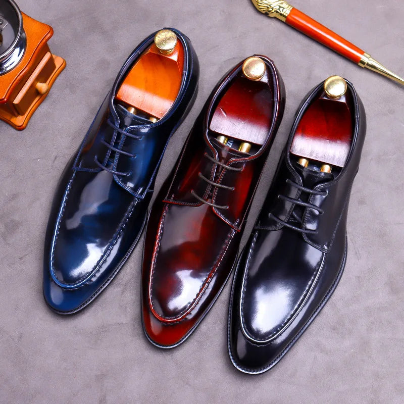 Men's Cowhide Leather Casual Dress Shoes Polished Pointed Toe Wedding Shoes Lightweight for Autumn Season