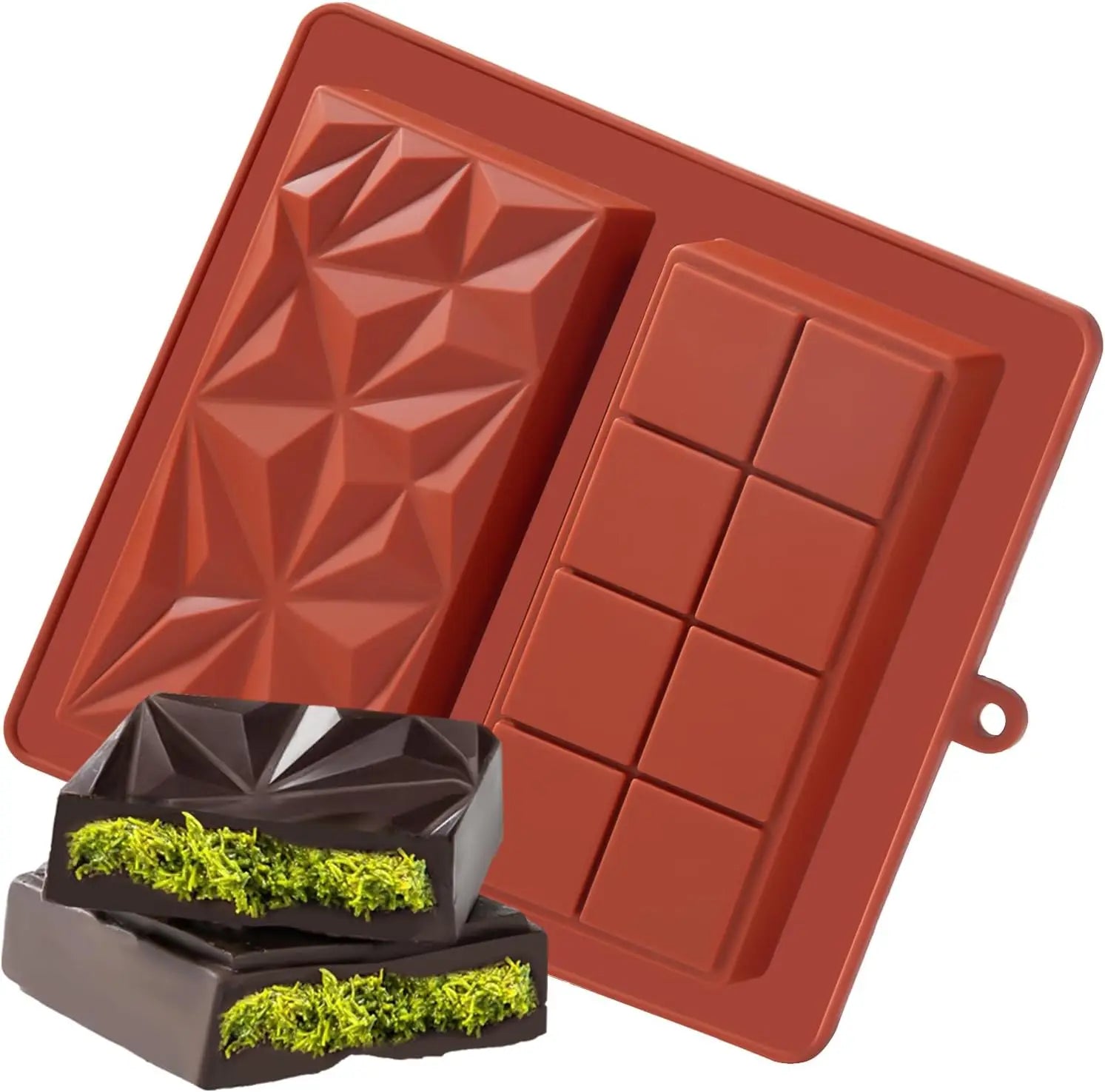 Deep Dubai 1 Inch Pistachio Silicone Dessert Mold Large Candy Bar Mold for Filling Stuffed Bars Premium 1 Inch Thick Chocolate