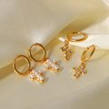 New 18k Gold Plated Stainless Steel Hoop Pearl Jewelry Gift Charm Cubic Zirconia Cross Pendant Earrings For Women