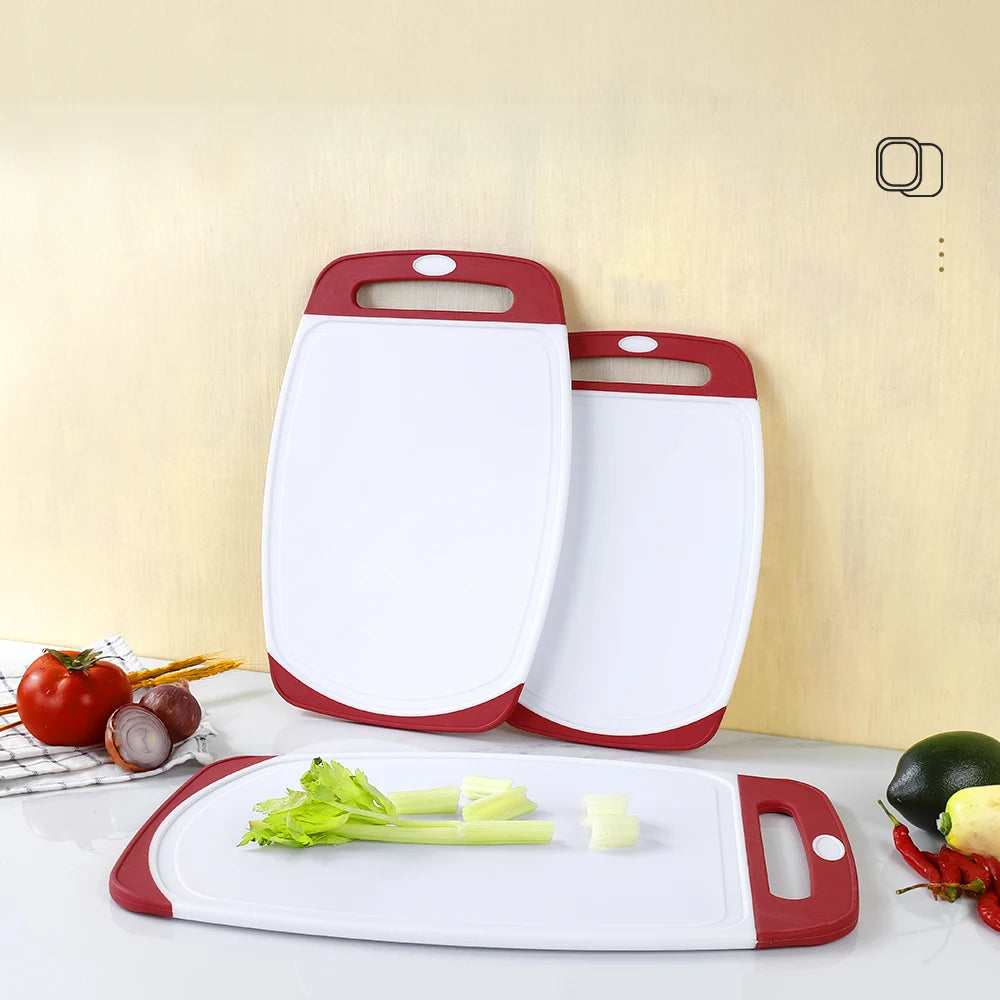 3 Pieces Set Plastic Chopping Board Set with Juice Groove Dishwasher Safe BPA Free PP+TPR Material Kitchen Cutting Board