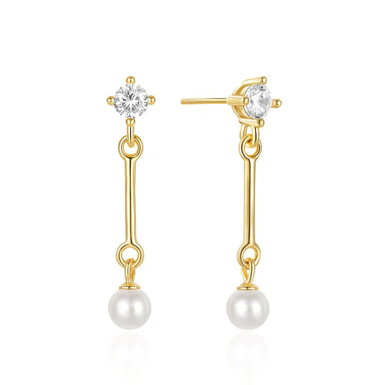 SP Elegant Pearl Long Dangle Jeweley S925 Sterling Silver Zircon Stud High Quality Pearl Earrings