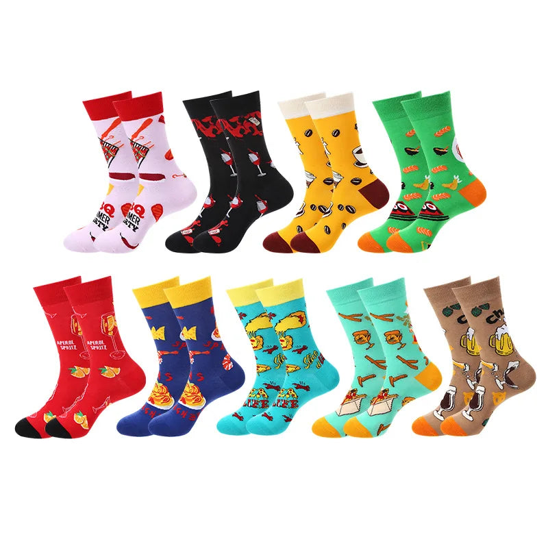 Fun Cartoon Cotton Novelty Food Socks for Boys and Girls Unique Holiday Design in Tube for Young Men in Spring