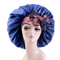 New Design Elastic Ribbon Large Sleep Hat Hair Styling Cap Solid Satin Bonnet With Printed Tie Satin Bonnet Caps Women