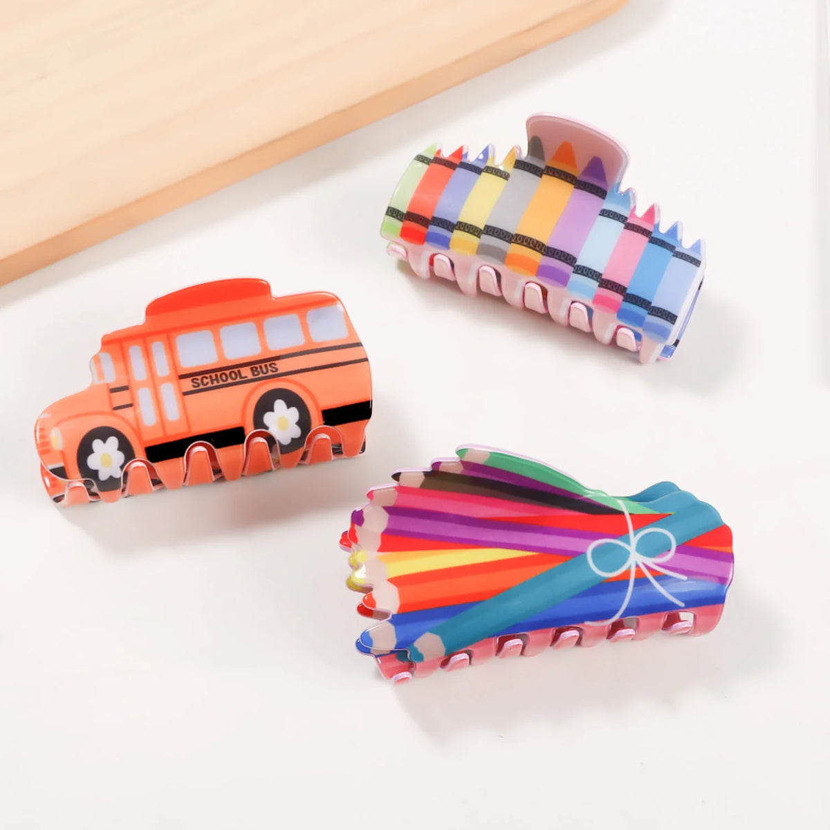 Factory Wholesale Creative Cartoon Pencil Car Pattern HairClaw Clip Headpiece Custom Logo Women Back-of-Head Updo Hair Accessory MegaBDM