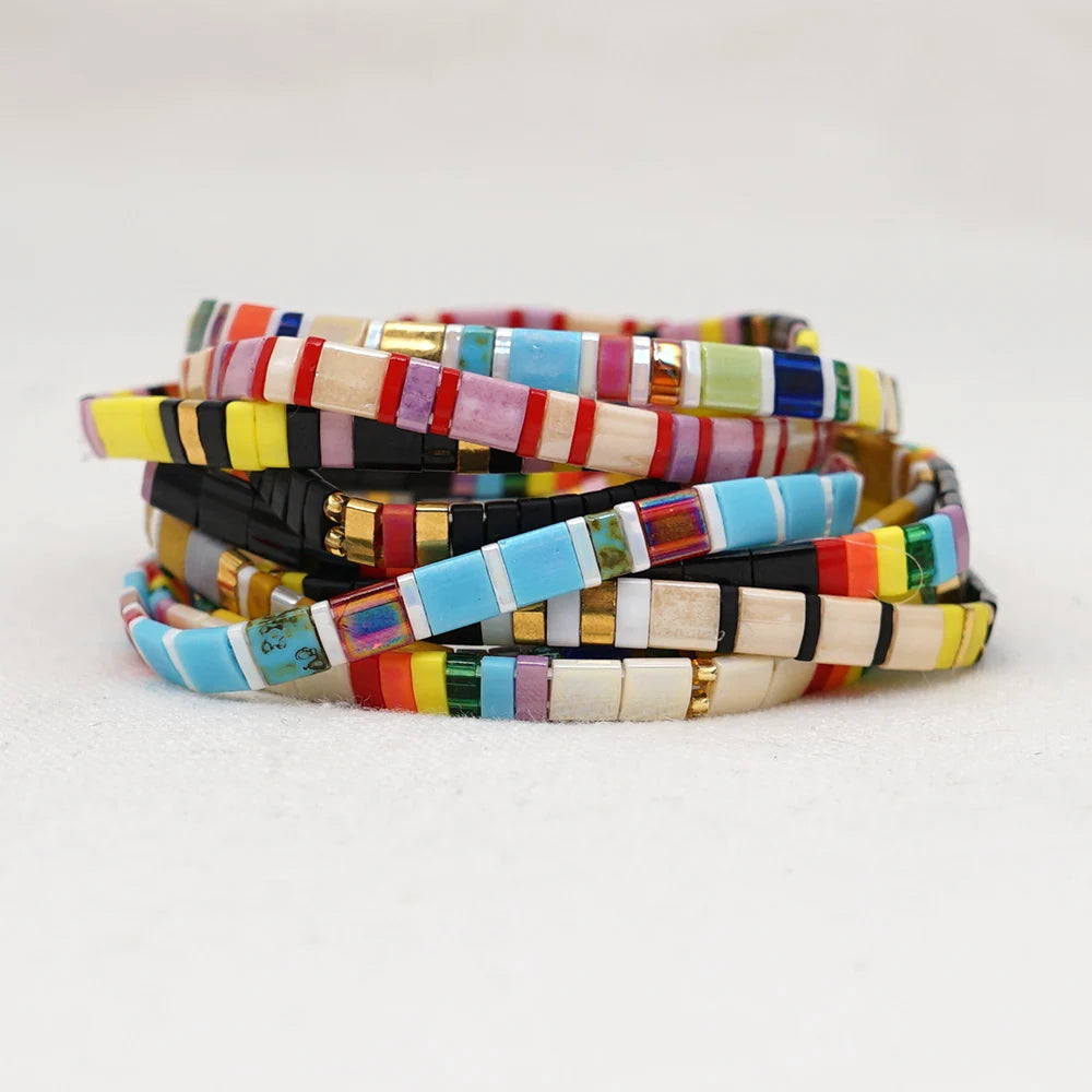 Go2boho Summer Jewelry for Women Miyuki Tila Bead Bracelets 2021 Fashion Beach Jewellery Colorful Bracelet Stretch Tile Bracelet