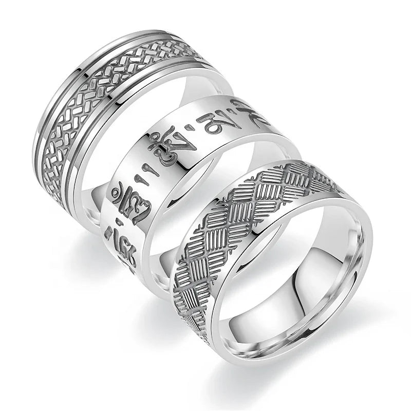 Simple Titanium Steel Punk Gothic Tibetan Scripture Retro Men's Stainless Steel Corrosion Drip Ring