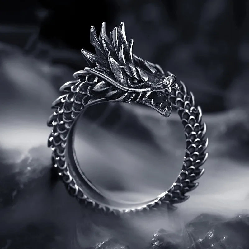 Vintage Dragon Adjustable Rings for Men Retro Gothic Animal Finger Opening Ring Punk Hiphop Party Fashion Jewelry Accessories