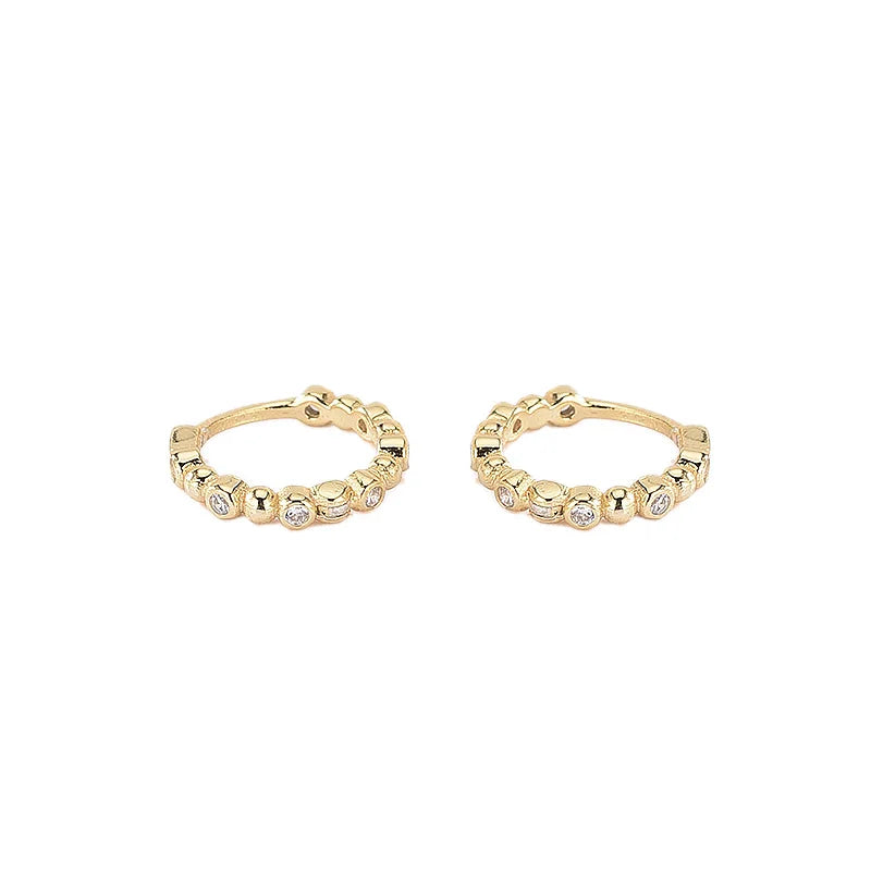 American European Fashion Jewelry 925 Sterling Silver Round Zircon Bead Gold Plated Hoop Earrings Women
