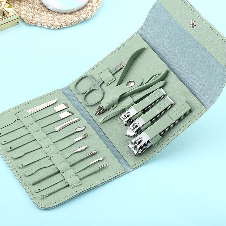 Factory Price 16pcs Nail Cutter Set Stainless Steel Nail Clippers Set With Folding Bag Manicure Cutter Kits Scissors Beauty Tool