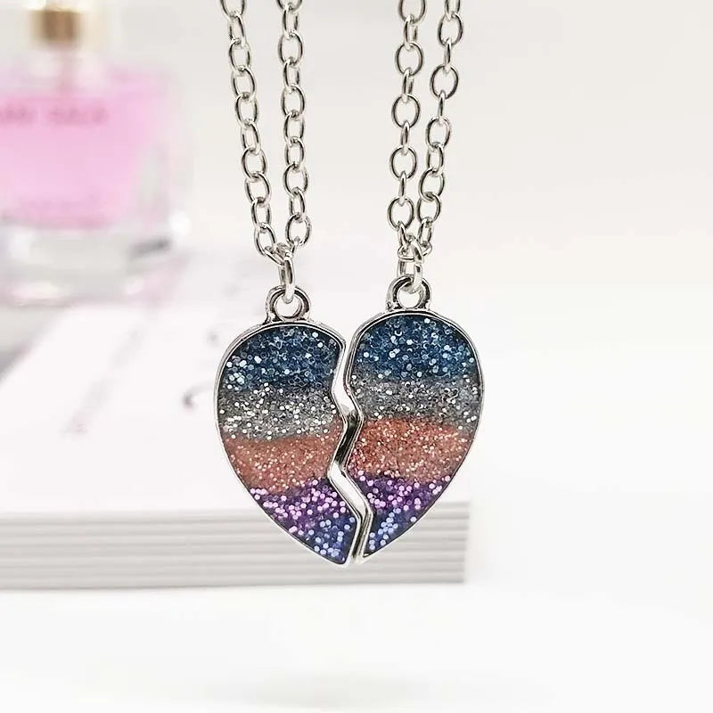 2Pcs/Set Heart-shaped Magnetic Best Friends Pendant Necklace Chain Exquisite BFF Friendship Jewelry Charm Gifts for Girl Women
