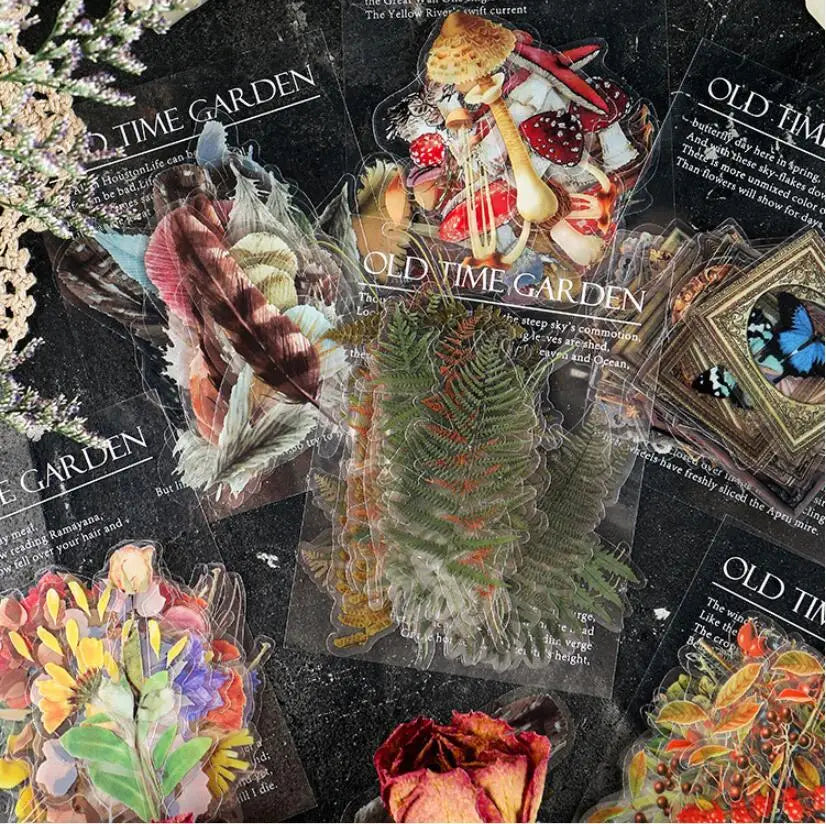 40pcs Per Pack PET Sticker Bag Garden Series Retro Plant Hand Account Sticker Diary Handbook Decoration Sticker Pack