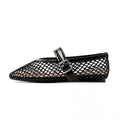 Customized Ladies Black Mary Jane Shoes Women's Brand Design Solid Pattern Mesh Toe Ballet Flat Leather Lining Light Summer