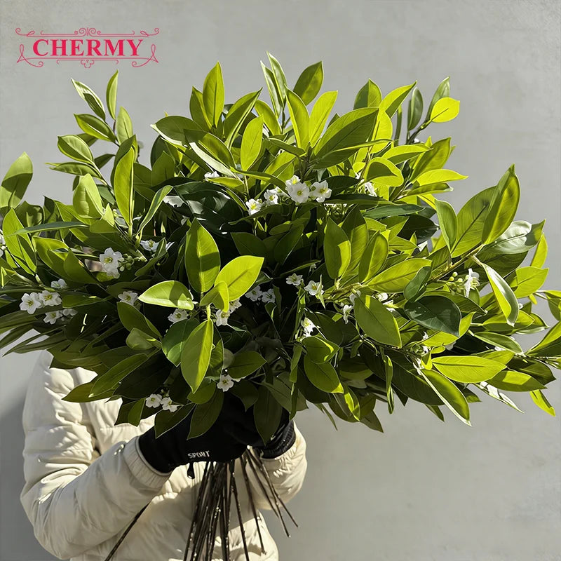 Dalian Chermy DC150 New Arrived 3D Real Touch Artificial Green Magnolia Leaves for Home Decor