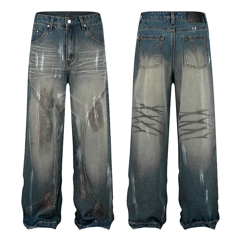 Women's High Waist Jeans Vintage High Street Personality Graffiti Straight Leg Wide Leg Bell Bottoms Original Jeans for Men