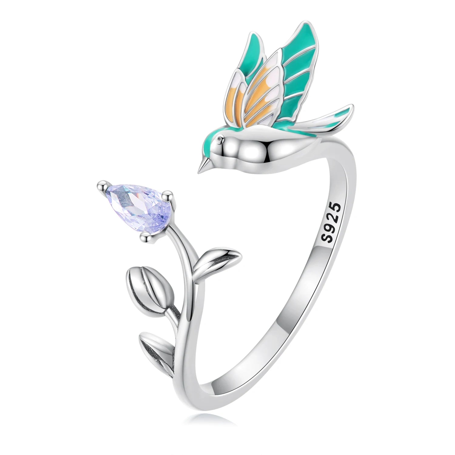 Fashion 925 Sterling Silver Kingfisher Open Ring for Women Eternity Band Lively Bird Ring Gift Fine Jewelry Party BSR286